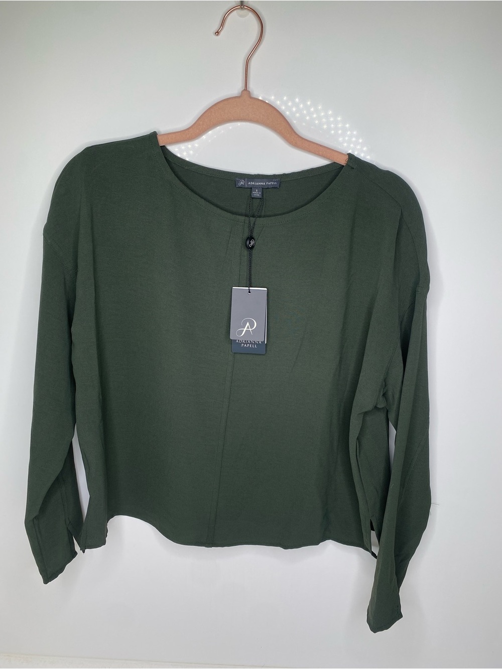 Adrianna Papell Olive Green Long Sleeve Blouse